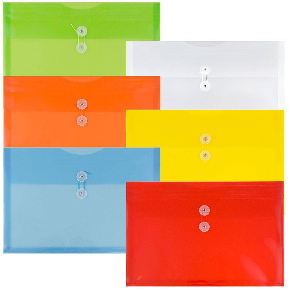 Photos - Desk Organiser JAM Paper 9 3/4'' X 14 1/7'' 6pk Plastic Envelopes with Button and String Tie Closure with Legal Booklet - Multicolor