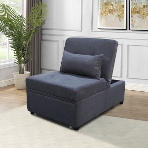 Folding Ottoman Sofa Bed with Wood Frame for small space Living Room, Bedroom Office, Dark Gray - 1 of 4