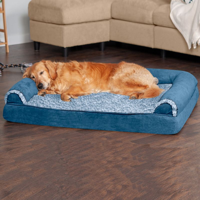 FurHaven Two-Tone Faux Fur & Suede Cooling Gel-Top Foam Sofa Dog Bed, 3 of 4