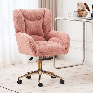 Velvet/Teddy Fabric 360 Swivel Home Office Chair With Gold Metal Base And Universal Wheels, Height-Adjustable Task Chair 4L - ModernLuxe - 1 of 4