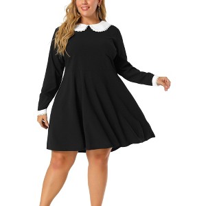 Agnes Orinda Women's Plus Size Long Sleeve Peter Pan Collar Elegant Formal Midi Flare A Line Dresses - 1 of 4