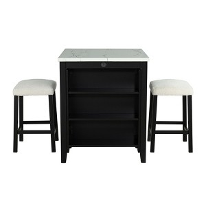 3-Piece Dining Set with Storage Side Shelves and 2 Stools - 1 of 4
