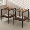 VYNXARIA Set of 2 Rectangle Brown End Table, Tempered Glass Tabletop with MDF layer, Modern Table for Living Room - 2 of 4