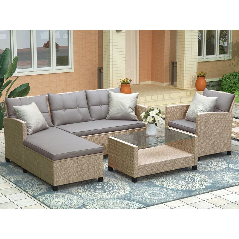 Eden 4 Piece Outdoor Conversation Set All Weather Wicker Sectional Sofa with Seat Cushions Patio Furniture Set-Maison Boucle, 3 of 11