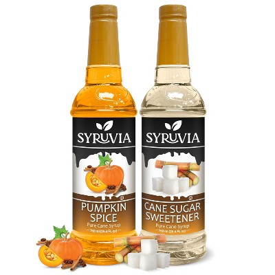 Syruvia Variety Pack - Pumpkin Spice & Cane Sugar Sweetener Syrup 25.4 Fl oz (2-Pack)