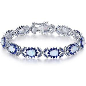 18K Gold Plated Created Opal Tennis Bracelet for Women with Sparkling Stones, Waterproof Jewelry - 1 of 4