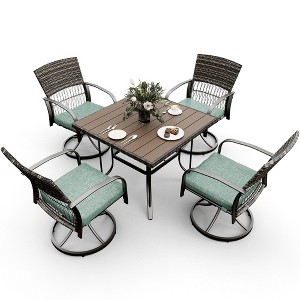 Pamapic 5-Piece Metal Patio Outdoor Dining Set with Square Table and Rattan Swivel Chairs with Cushion - 1 of 4