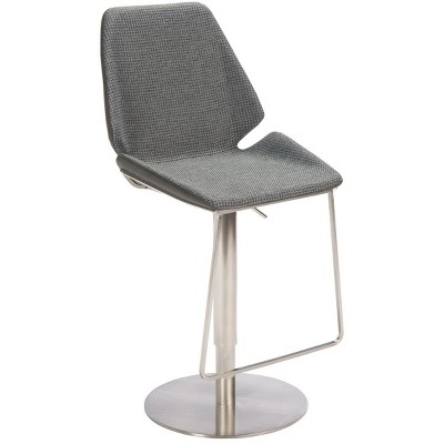 Adjustable Saddle Style Gray Leather & Metal Bar Stool