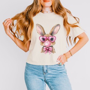 Bunny Sunglasses Bubblegum - Women's Boxy Crop Top Graphic T-Shirt - 1 of 4