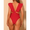 INSPIRE CHIC Women's V Neck Ruffled High Cut Tummy Control Monokini Swimwear Bathing Suit One Piece 2 Sets - 3 of 4
