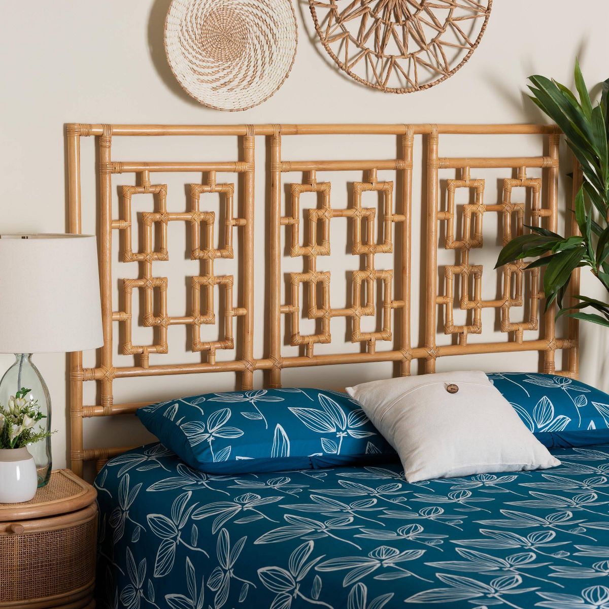 bali & pari Queen Size Galvan Rattan Standalone Headboard Light Honey - thumbnail 5