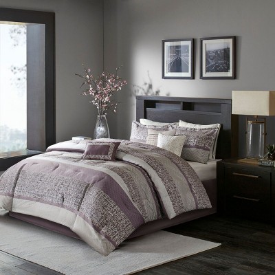 PAGED Comforter Set 7 Piece Luxurious Bedding Set with Comforter, Decorative Pillows, Jacquard and Stripe Design