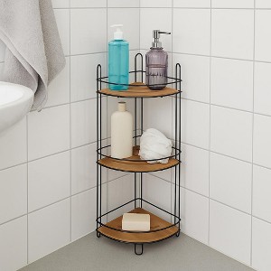 Evideco French Home Goods 3-Tier Bamboo Corner Storage Tower with Metal Frame – No Assembly Required, Ideal for Bathroom or Kitchen Organization - 1 of 4