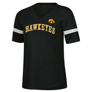 NCAA Iowa Hawkeyes Women's Mesh Trim V-Neck T-Shirt - 1 of 3