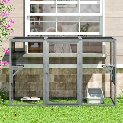 Sandinrayli Wood Indoor/Outdoor Cat House Cat Catio, Grey