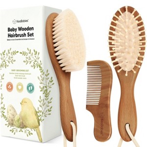 Baby Hair Brush and Comb Set, Oval Wooden Baby Brush Set for Newborns, Infant, Toddler Grooming Kit - 1 of 4