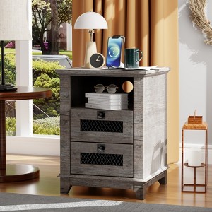 OKD 18'' Nightstand with Charging Station & 2 Drawers, Square End Table - 1 of 4