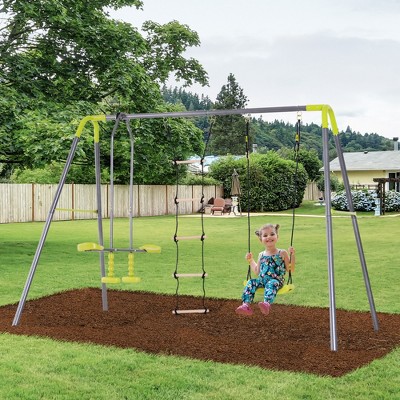 5 In 1 Metal Swing Set With Ladder Outdoor Backyard Playset Fun Kids Playground 