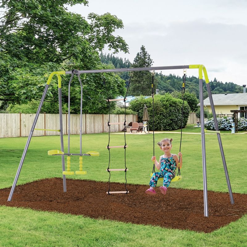 Outsunny Metal Swing Set for Backyard for Ages 3-8, 2 of 9