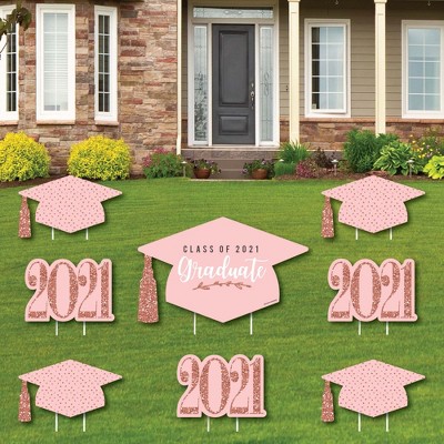 Big Dot of Happiness Rose Gold Grad - Yard Sign and Outdoor Lawn Decorations - 2021 Graduation Party Yard Signs - Set of 8