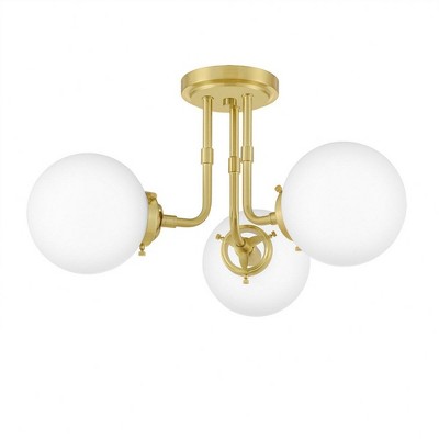 Elegant Sphere-and-Stem 20'' Glass Globe Ceiling Light in Satin Brass
