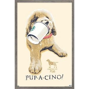 Trends International Jim Baldwin - Pup-a-cino Framed Wall Poster Prints - 1 of 4