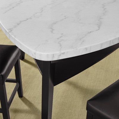 Transitional 60" Round Marble & Wood Counter Height Dining Table