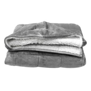 10lbs 50"x60" Hooded Shiny Velvet Reversible to Faux Shearling Weighted Throw Gray - Pur Serenity: Adult Glass Microbead Filling - 1 of 4