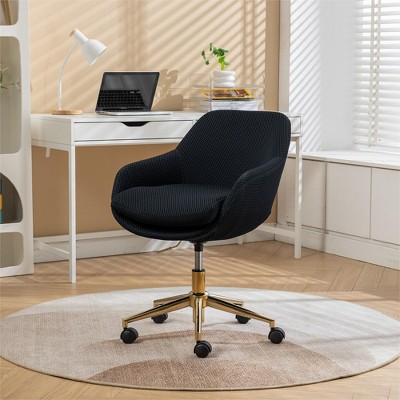 25.2"Mesh Fabric Home Office 360°Swivel Chair Adjustable Height With Gold Metal Base,Black