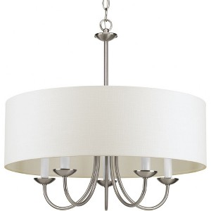 Progress Lighting, Drum Shade, 5-Light Pendant, Brushed Nickel, White Linen, Material: Steel, Finish Color: Brushed Nickel - 1 of 4