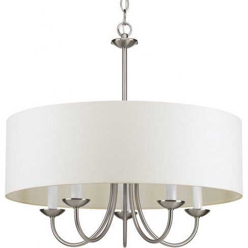 Progress Lighting, Drum Shade, 5-Light Pendant, Brushed Nickel, White Linen, Material: Steel, Finish Color: Brushed Nickel - image 1 of 4