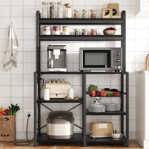 6 Tier Bakers Rack with Power Outlet，Microwave Stand and Coffee Bar Table for Kitchen Storage of Spices, and Pans - 1 of 4