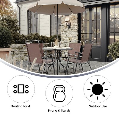Nantucket Brown 6-Piece Patio Set with Glass Table and Umbrella