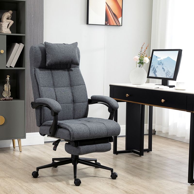 Vinsetto Executive Linen-Feel Fabric Office Chair High Back Swivel Task Chair with Adjustable Height Upholstered Retractable Footrest, Headrest and Padded Armrest, 4 of 15