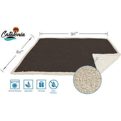 Catalonia Brown Taupe Waterproof Fleece Sherpa Reversible Throw Blanket