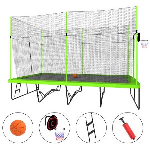 UNISOAR 10ft *17ft Rectangule Trampoline with Green Fabric Black Powder-coated Galvanized Steel Tubes with Basketball Hoop System Advanced Ladder - 1 of 4