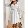 Coolmee Women's Long Sleeve Mini Dress Floral V Neck Hollow Out Eyelet Lace Ruffle A Line Swing Short Dresses - 2 of 4