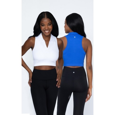 90 Degree By Reflex Womens 2 Pack Baseline Seamless Polo Cropped Tank -  Dazzling Blue/white - Small : Target