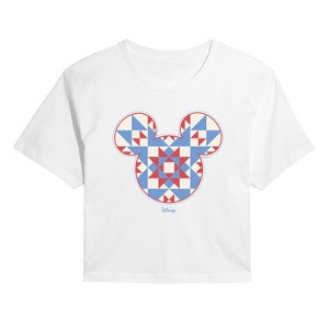 Women's - Disney - Mickey Ears Quilt Cropped Graphic T-Shirt - 1 of 4