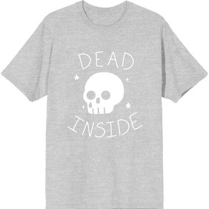 Halloween Cartoon Skull Dead Inside Crew Neck Short Sleeve Adult T-shirt-XXL-Heather Gray - 1 of 2