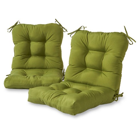 Set Of 2 Solid Outdoor Seat Back Chair, Green Patio Seat Cushions