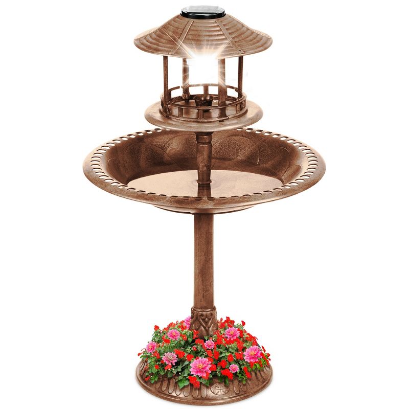 Best Choice Products Solar Outdoor Bird Bath Pedestal Fountain Garden Decoration w/ Fillable Planter Base, 1 of 9