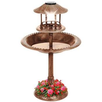 Best Choice Products Solar Outdoor Bird Bath Pedestal Fountain Garden Decoration w/ Fillable Planter Base