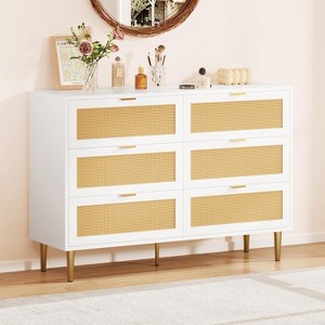 6 Drawers Dresser for Bedroom, Clothes Storage Cabinet, Wood Chest of Drawers with Gold Legs & Gold Handles, Boho&Farmhouse Wide Double - 1 of 4