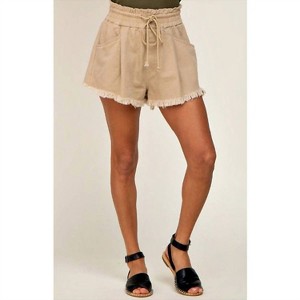 Women's Drawstring Frayed Hem Shorts - FANTASTIC FAWN - 1 of 3
