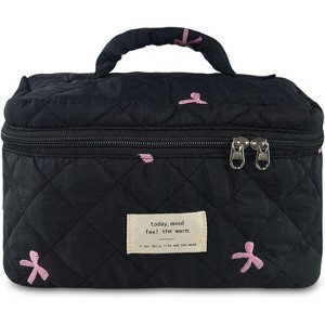 Generic Makeup Bag, Quilted Bow Cosmetic Bag, Large Travel Aesthetic Make up Bag - 1 of 4