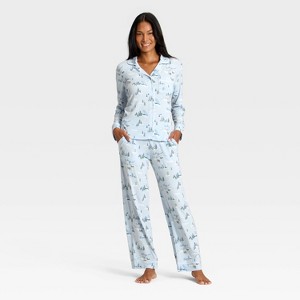 Women's Cloud Knit Modal Long Sleeve Notch Collar Top and Pants Pajama Set - Auden™ - 1 of 4