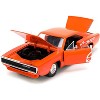 1968 Dodge Charger R/T SRT Orange with White Stripes and Graphics "Bigtime Muscle" Series 1/24 Diecast Model Car by Jada - 2 of 4