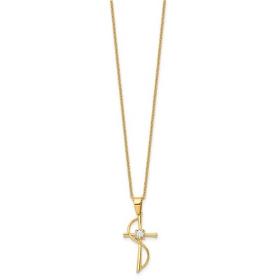 Chisel Stainless Steel Yellow IP-plated with Cubic Zirconia Cross Pendant on a 17.75" Cable Chain Necklace