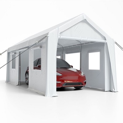 Whizmax Heavy Duty Steel Outdoor Carport,Storage Boat Shed Canopy Garage Car Shelter With 4 Window Sidewalls And 4 Doors